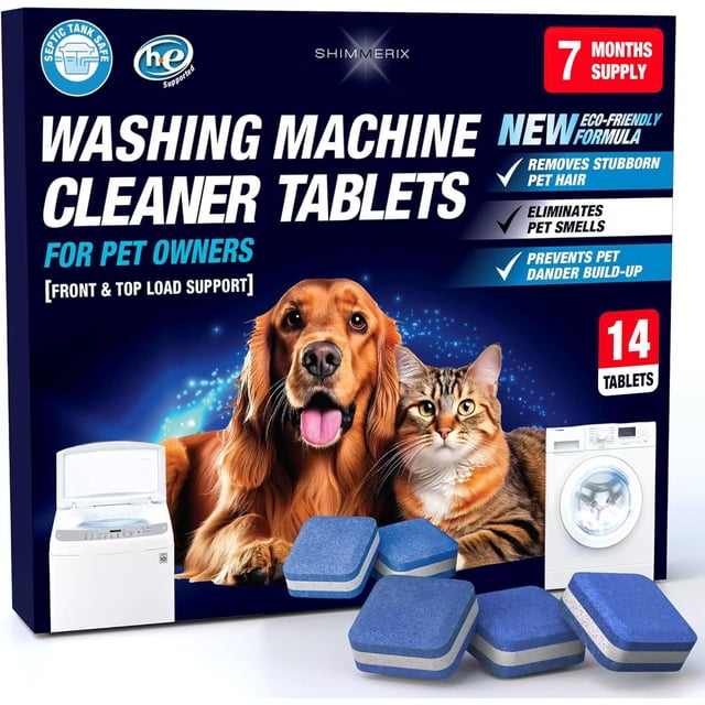 Tabletas limpiadoras para lavadora SHIMMERIX, eliminan pelo de mascotas, seguras para HE