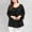 Black, variant on Women 3/4 Sleeve Tops Solid Round Neck Raglan Ruffle Plus Size Pull Over Fall Shirts