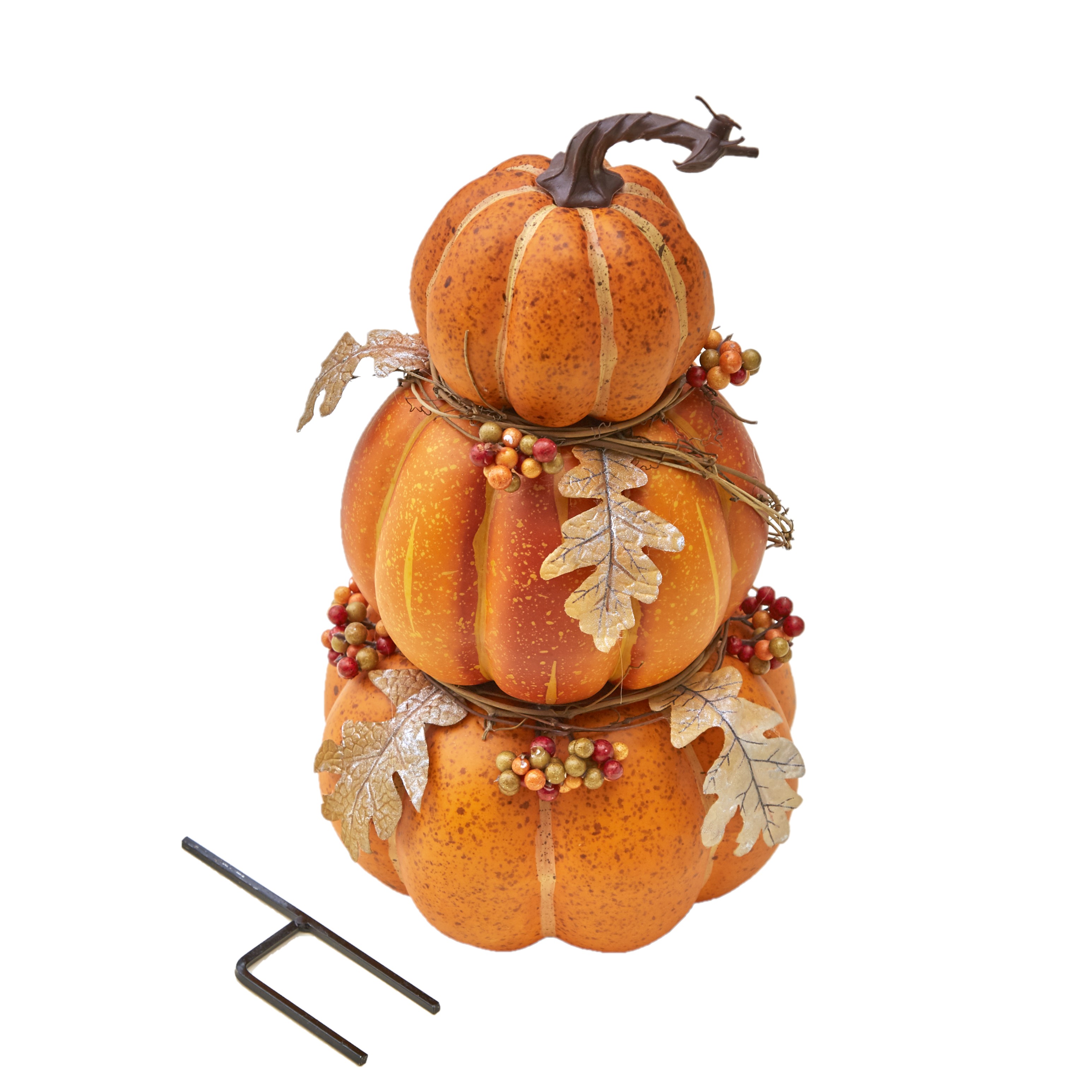 Country-Style Stacked Pumpkin Yard Stake - Seasonal Applique Accents