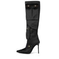 thumbnail image 2 of Jeffrey Campbell Pocketed Black Satin Stiletto Heel Embellished Pointed Toe Boot (Black Satin, 8.5), 2 of 4