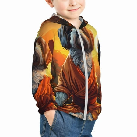 

Uemuo Cartoon Puppy Sunset Pattern Rash Guard for Boys Girls Long Sleeve Swim Shirts UPF 50+ UV Sun Protection Hooded Fishing Shirt with Pocket for Kid-4 Years