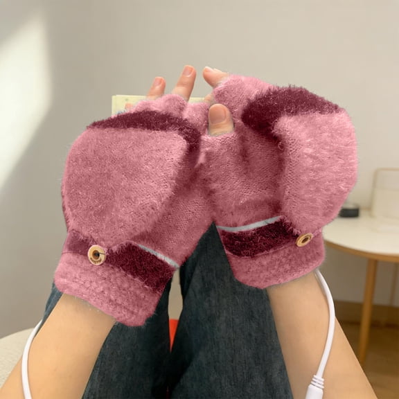 Heated Work Gloves,Heating Gloves,Rechargeable Detachable Full & Half Hands Heated Glove Fingerless Electric Heating Gloves Hand Warmer for Work, Hunting, Skiing, Outdoor Work(Pink)