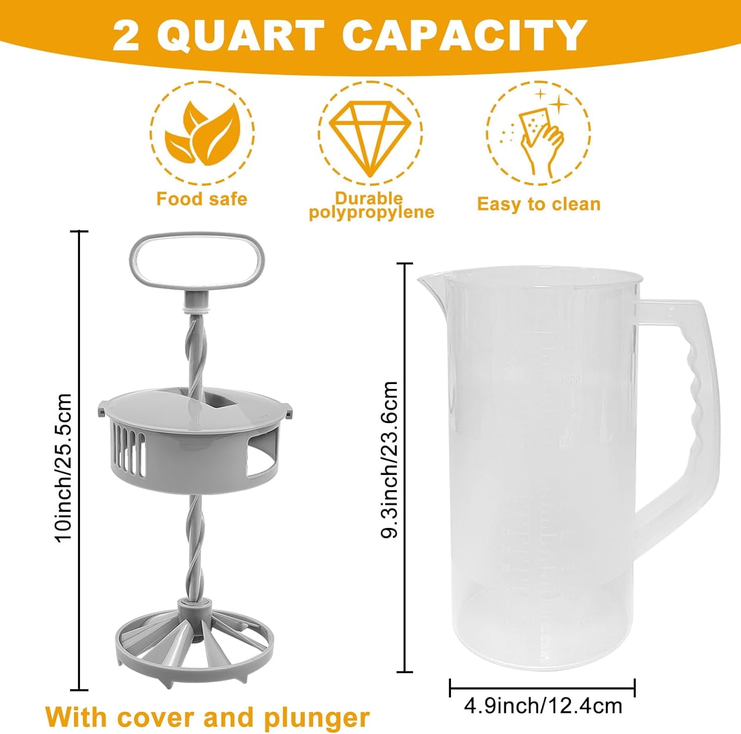 1 Pack Mixing Pitcher for Drinks 2 Quart/ 64oz Plastic Water with Lid，Easy-Mix Juice Container，Angled Blades and Adjustable Mixer Plunger Juice, Tea, Beverage Container