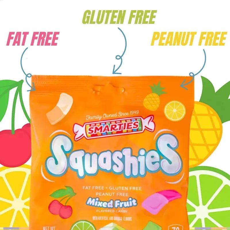 Smarties Squashies Mixed Fruit Foam Marshmallows Gluten Free Peanut Free Gummy Candy 12 Count