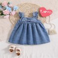 thumbnail image 2 of Toddler Denim Dress Baby Girl Summer Outfit Sleeveless Backless Bowknot Ruffle A-Line Dress, 2 of 7