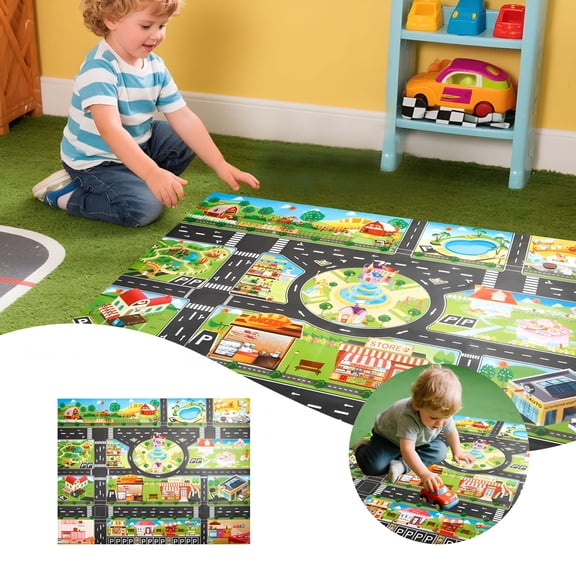 BESTSKY 51*40 Inch Car Rug Play Mat Large Map of Children'S Toy Parking Scenes Mat Game Area for Baby Toddler Kid Child Educational Learn Road Traffic in Bedroom