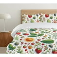 thumbnail image 4 of Ambesonne Strawberry Duvet Cover Set, Summer Happiness Fruits, Queen, Fern Green Dark Pink, 4 of 4
