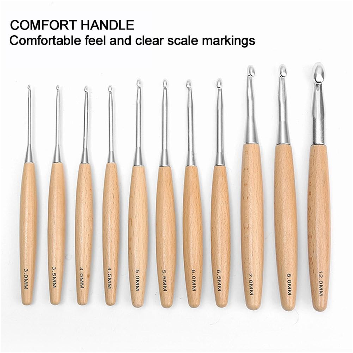 11Pcs Crochet Hooks 3.0mm-12mm, Crochet Hooks with Wooden Handle, Single Crocheting Knitting Hooks, Crochet Needles