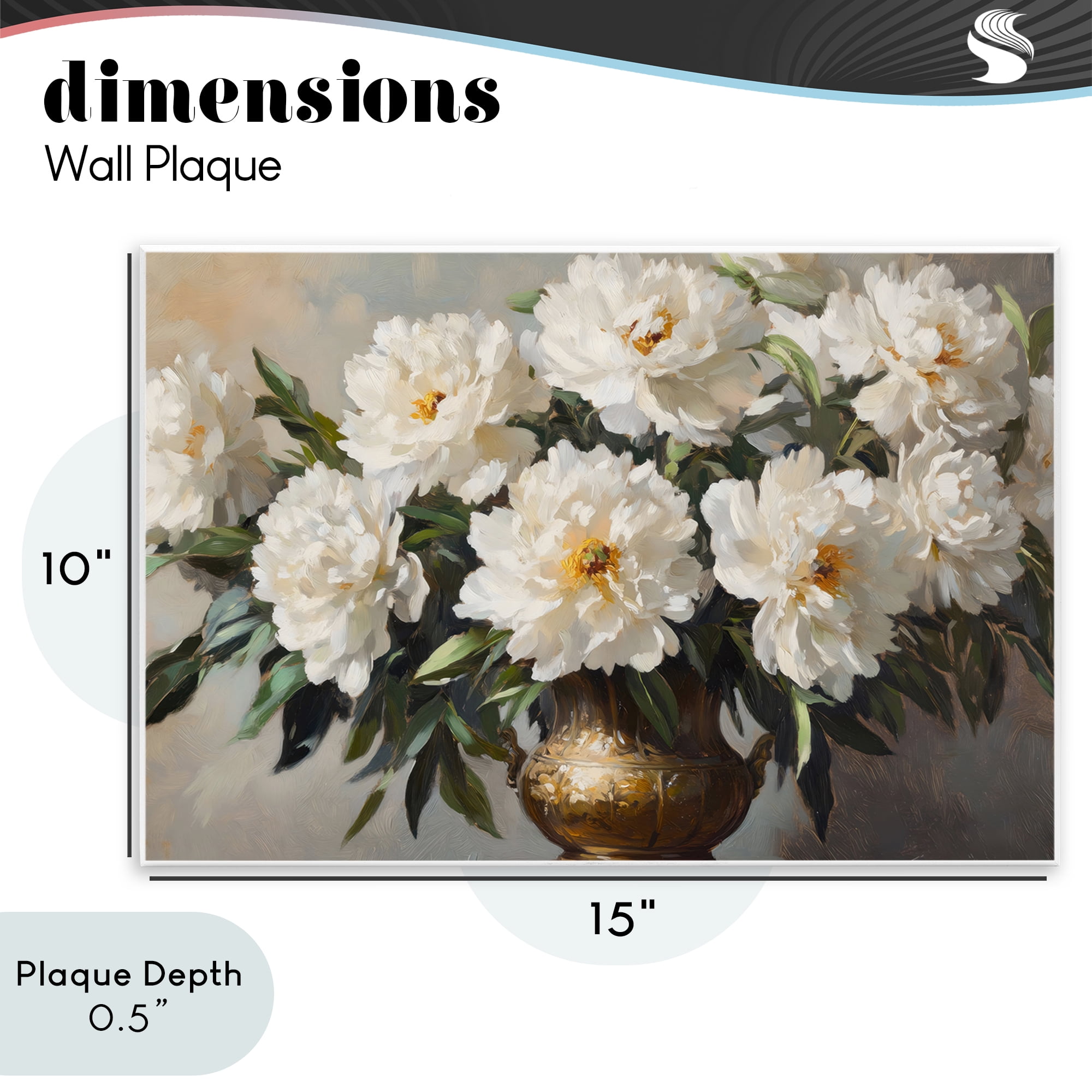 Stupell Industries Golden Vase with Peonies Wall Plaque Art, design by Petal Prints Design