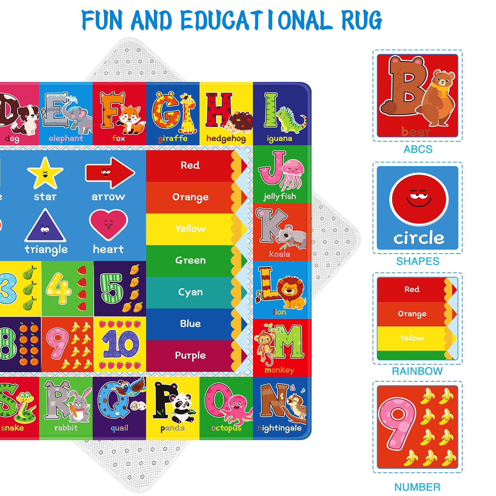 AKASISRUG Baby Play Mat Kids Rug for Playroom, Floor Mat for Toddlers, Playtime Collection ABC, Numbers, Animals Educational Area Rugs for Kids Room Classroom