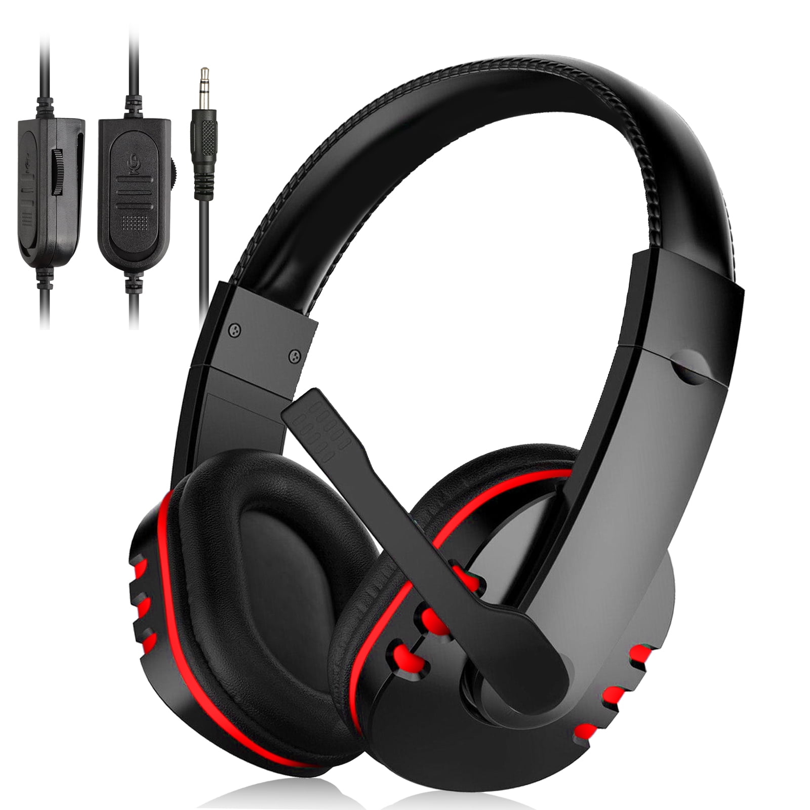 LED Lights & Soft Memory Earmuffs Black RED Pacrate Gaming Headset,Headset with 3.5mm Headphones with Noise Cancelling Microphone