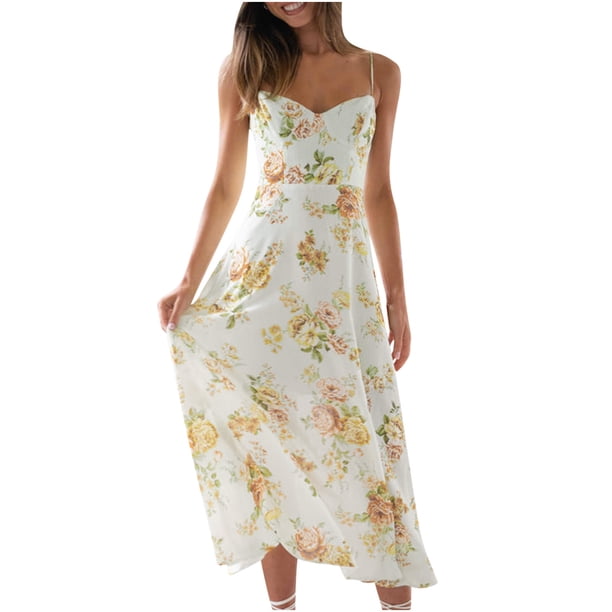 Puntoco Vestidos Mujer Verano Mujer Primavera Y Verano Estampado Sling Vestido Sling V-Cuello Vestido