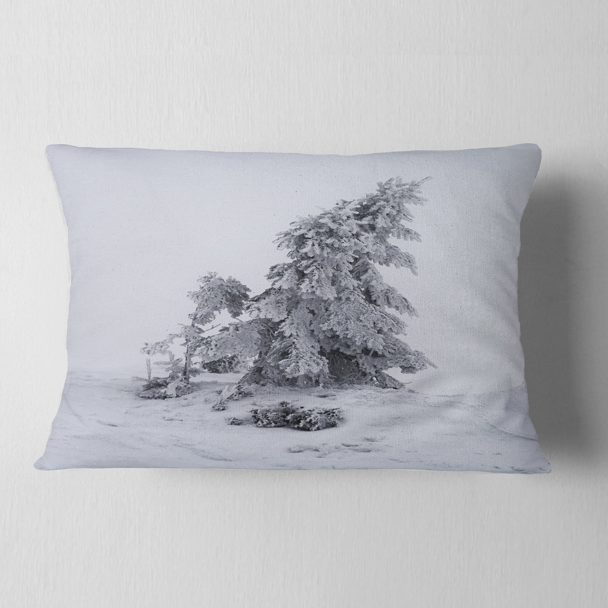Designart Grayscale Valley in Frost - Landscape Photo Throw Pillow - 12x20