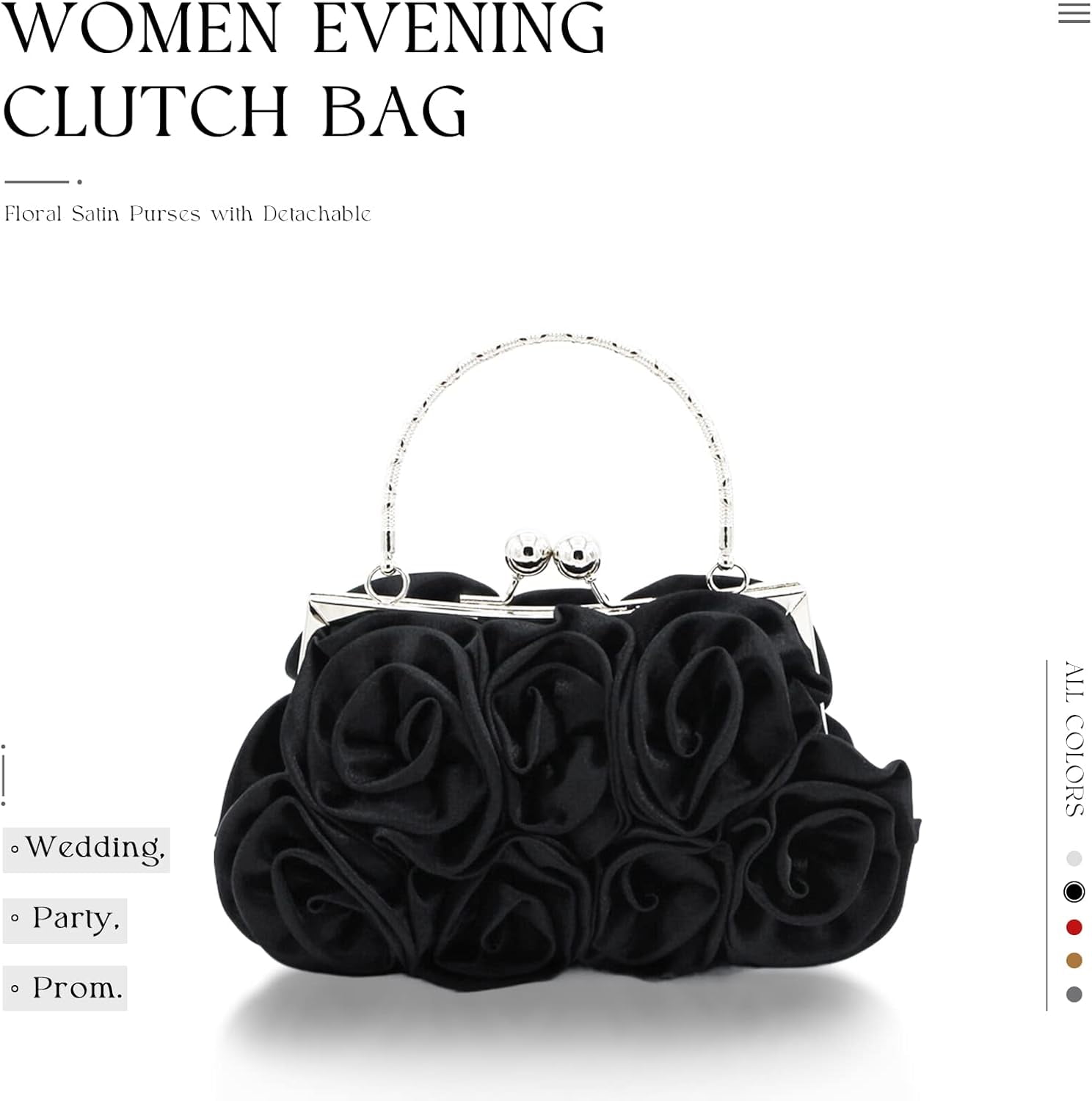 Women Evening Clutch Bag Floral Satin Small Purses with Detachable Strap for Wedding, Party, Prom