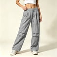 thumbnail image 2 of Women Quick Dry Casual Sweat Pants, Elastic Drawstring High Waist Wide Leg Trousers, Lightweight Breathable Joggers for Sports Street Daily Wear Gray S(S), 2 of 6