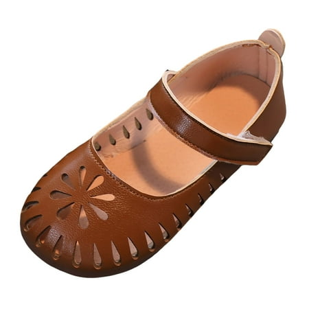 

Ediodpoh Children Shoes Fashionable Small Leather Shoes Hollow and Breathable Flat Bottomed Carved Single Shoes Kids Shoes Brown 11