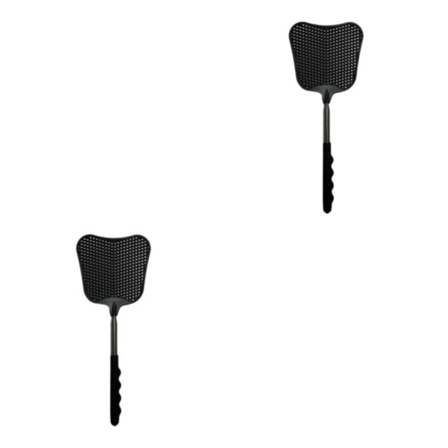 Advancent Matamoscas de acero inoxidable, portátil, ergonómico, telescópico, forma de hoja, PE, hogar, restaurante, mosca, plagas, insectos, Negro 2Conjunto