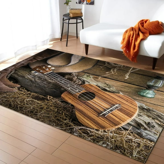 Coral velvet Western Cowboy Guitar Wood Carpets for Living Room Home Decorative Rugs for Bedroom Floor Mat In The Room