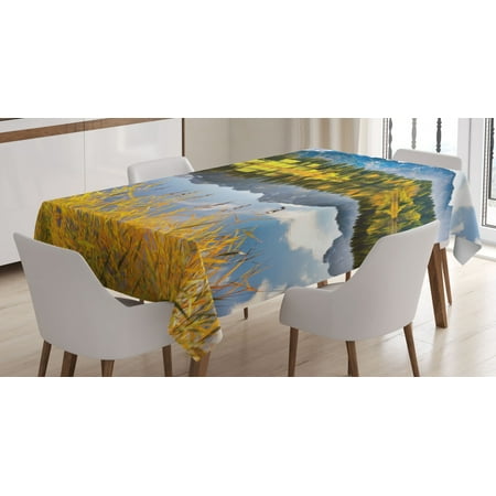 

Nature Decor Tablecloth Pastoral Countryside Scenery by the Lake with Reflections Alpine Meadow Picture Rectangular Table Cover for Dining Room Kitchen 60 X 84 Inches Multi by Ambesonne