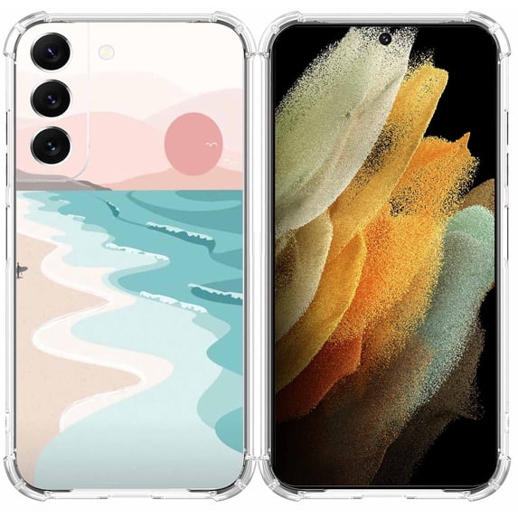 Sunrise Beach Case for Samsung Galaxy S22 Plus ,Aesthetic Art Design Pattern TPU Shock Proof Cover Case