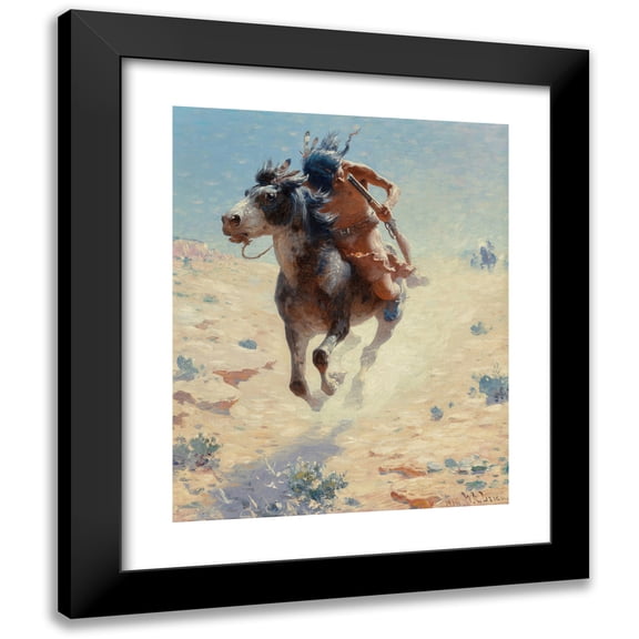 William Robinson Leigh 12x14 Black Modern Framed Museum Art Print Titled - Indian Rider (1918)