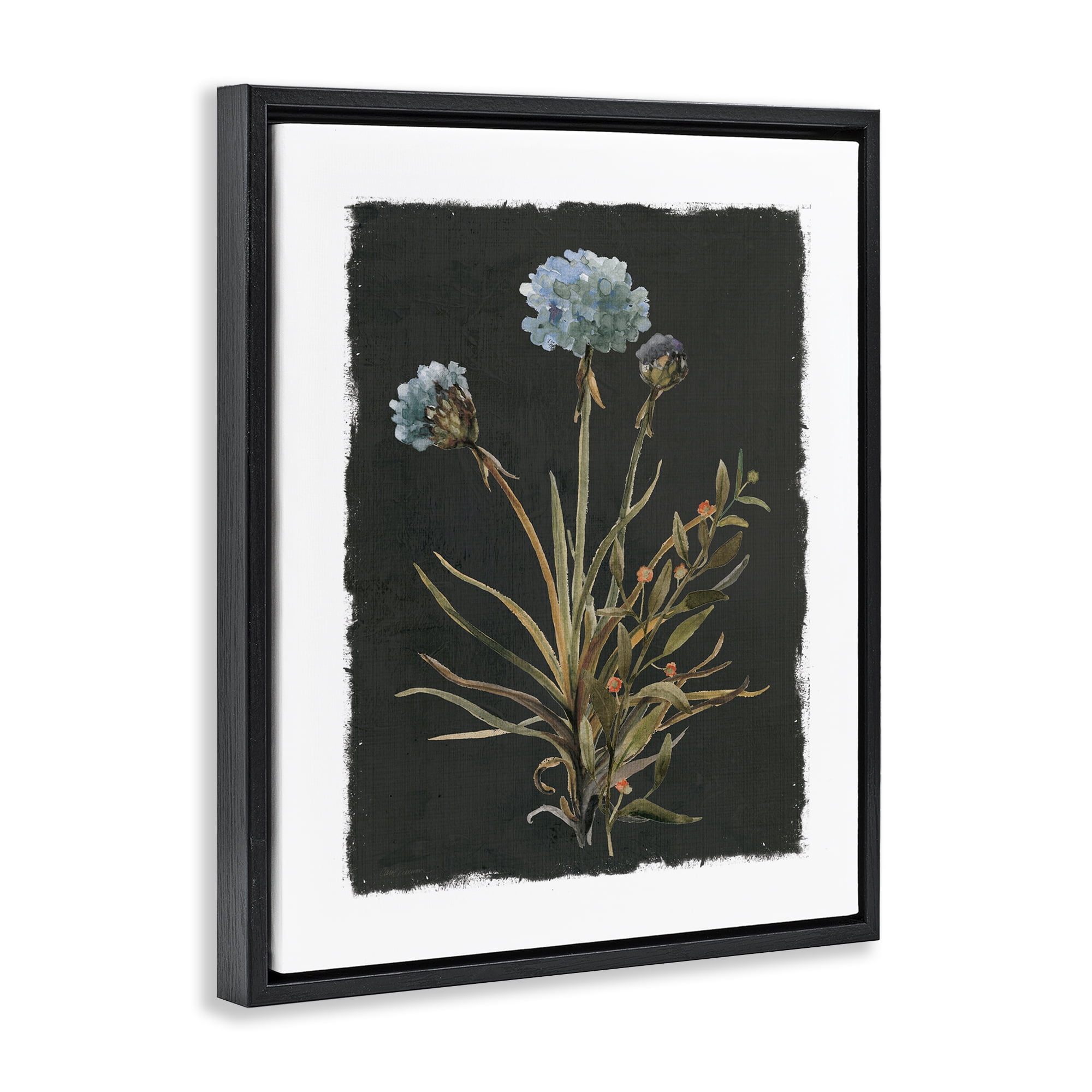 Stupell Industries Cerulean Bloom on Dark Green Black Framed Floater Canvas Wall Art, design by Carol Robinson