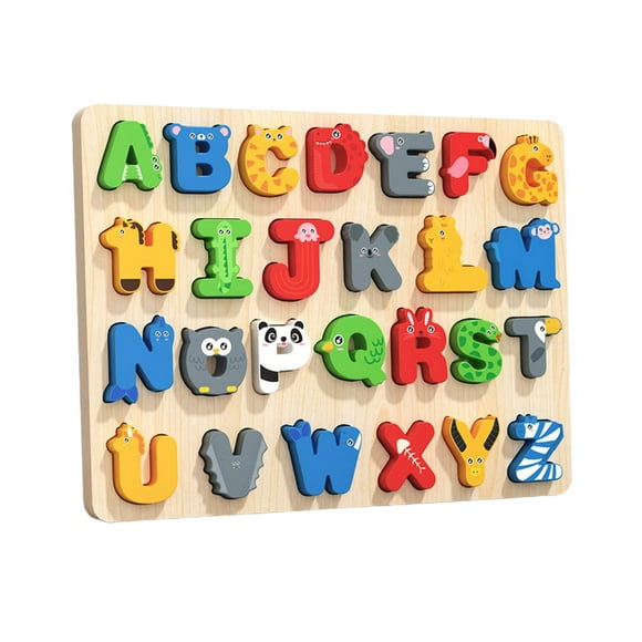 Bunblic Wooden Alphabet Puzzle,Alphabet Learning Toy,Educational,Sorting Blocks Board Abc Letter Animals Puzzles for Train Car Travel