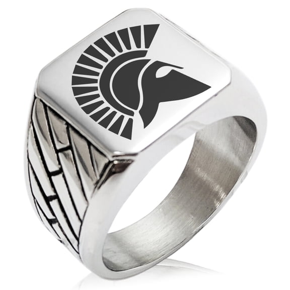 Stainless Steel Ares Greek God of War Geometric Pattern Biker Style Polished Ring