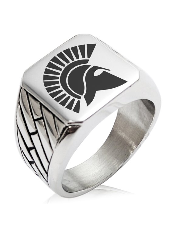 Stainless Steel Ares Greek God of War Geometric Pattern Biker Style Polished Ring