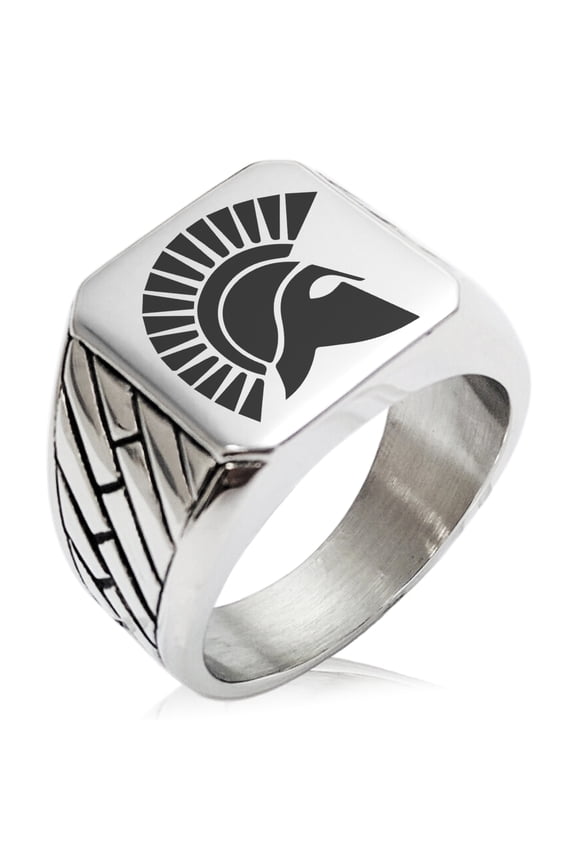 Stainless Steel Ares Greek God of War Geometric Pattern Biker Style Polished Ring