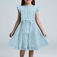 thumbnail image 2 of Fozruso Cute Casual Dresses Ruffle Sleeves Summer Dress Ruffle Neck Chiffon Dress Plain Children's Dress Elegant A Line Party Dress Kids Festive Dress With Belt 5 13 Years Sizes 8-9 Years, 2 of 5