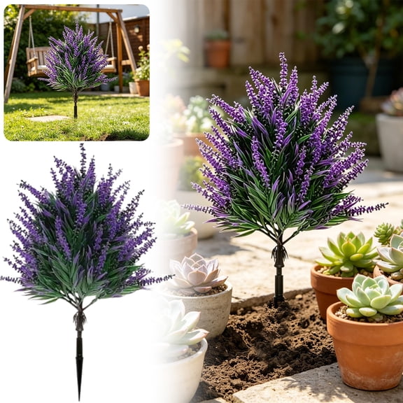 1 Piece Artificial Lavender LED Stake Light, Solar Powered Faux Flower Garden Light with Ground Stake for Outdoor Patio Pathway Yard Decoration, Clearance Dark Purple