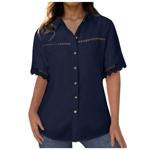 Women's Fashion V Neck Button Down Casual T-Shirt Loose Fit Soft Comfortable Blouse Top for Everyday Wear