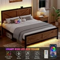 thumbnail image 5 of Rustic Bed Frame Full Size with Barn Door Headboard, LED Bed Frame with Charging Station, Industrial Platform Metal Bed Frames, No Box Spring Needed, Easy Assembly, Brown, 5 of 7