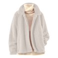thumbnail image 4 of Womens Sherpa Jacket Winter Warm Soft Jacket Soft, Cozy, Long Sleeve, Pockets, Winter Wear, Casual (White L), 4 of 5