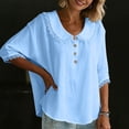 thumbnail image 6 of Craaazy Women's Casual Loose Lapel Solid Color Fashion Button V-Neck T-shirts Gifts, 6 of 9