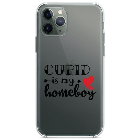 DistinctInk Clear Shockproof Hybrid Case for iPhone 13 PRO (6.1" Screen) - TPU Bumper Acrylic Back Tempered Glass Screen Protector - Cupid is My Homeboy - Heart - Valentine