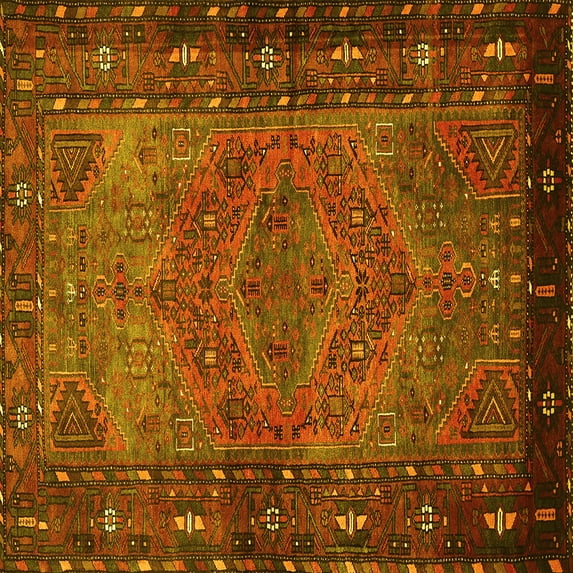 Ahgly Company Machine Washable Indoor Square Persian Yellow Traditional Area Rugs, 3' Square
