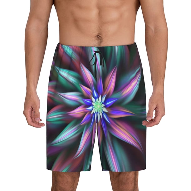 Balery Colored Abstract Pantalones cortos de pijama de punto de algodón para hombre con cinturilla y bolsillos-X-Large