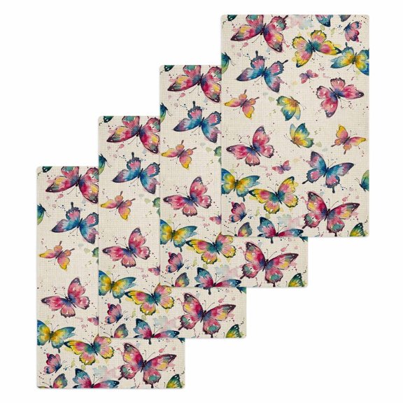 Colorful Butterfly Kitchen Dish Towels for Drying Dishes Set of 4, Elegant Pastoral Butterflies Rustic Watercolor Waffle Weave Microfiber Hand Tea Bathroom Towels Quick Dry Absorbent Towel 15.7x23.6