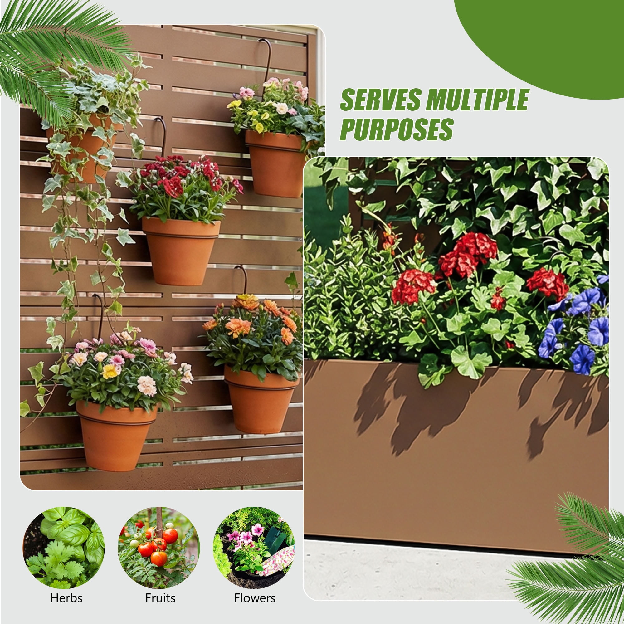 MAYEERTY 4 Panels Outdoor Metal Planter Box, Durable Weather-Resistant Planter, Decorative Metal Flower Box for Patio, Balcony, Garden