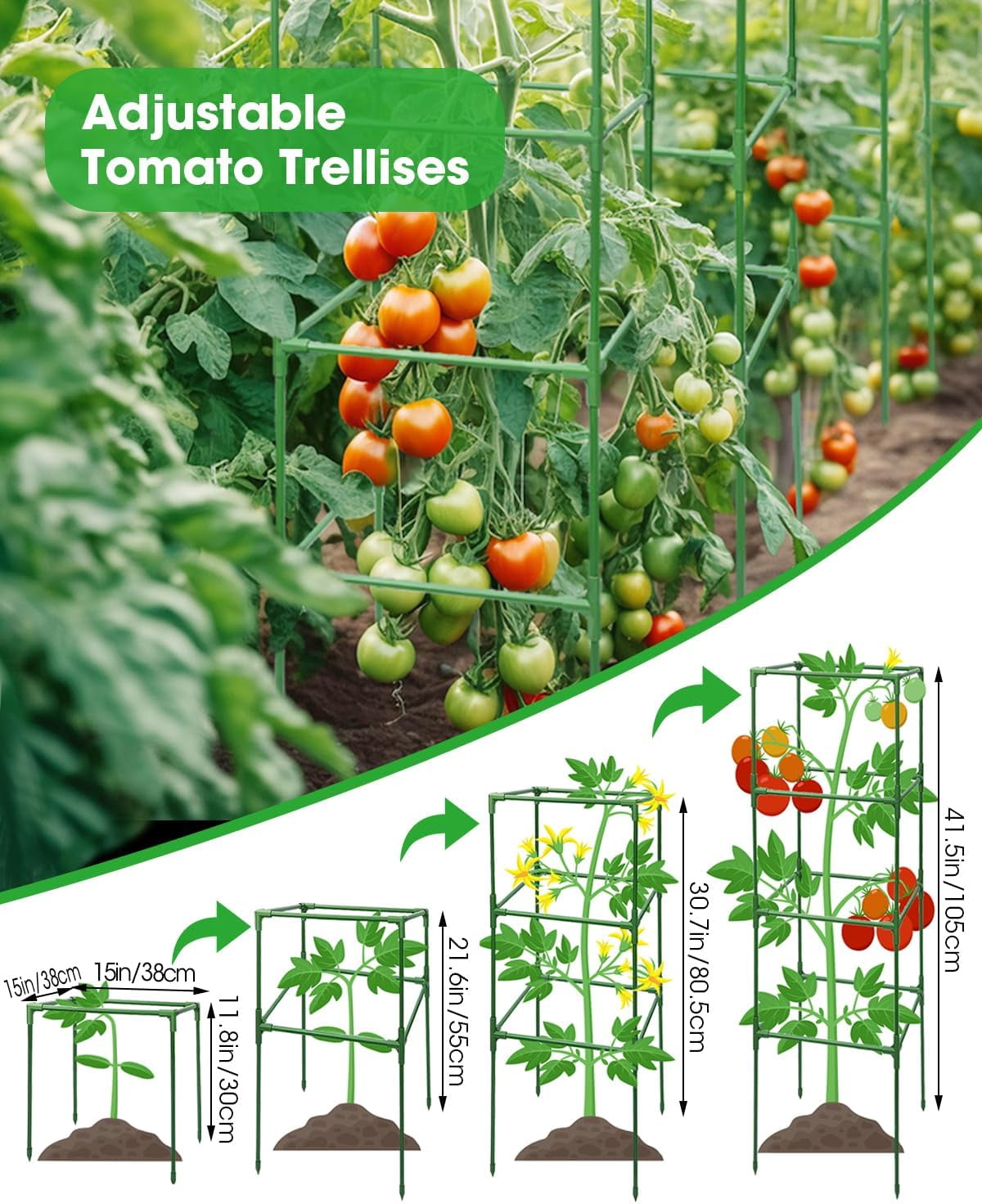 Square Tomato Cages Heavy Duty Plant Support Stake Tower for Garden Climbing Plants Tomato Cucumber Vegetables