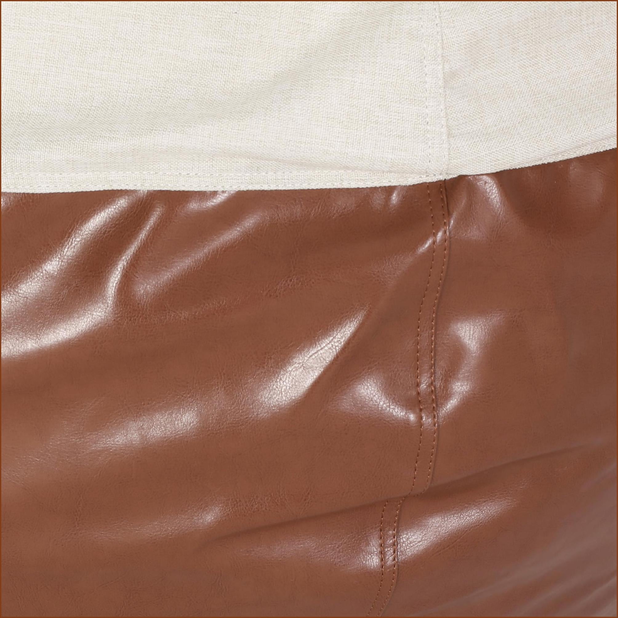 5-Foot Round Bean Bag Chair for Adults – Fabric & Faux Leather, Beige & Coffee Brown | Round | Brown+Beige