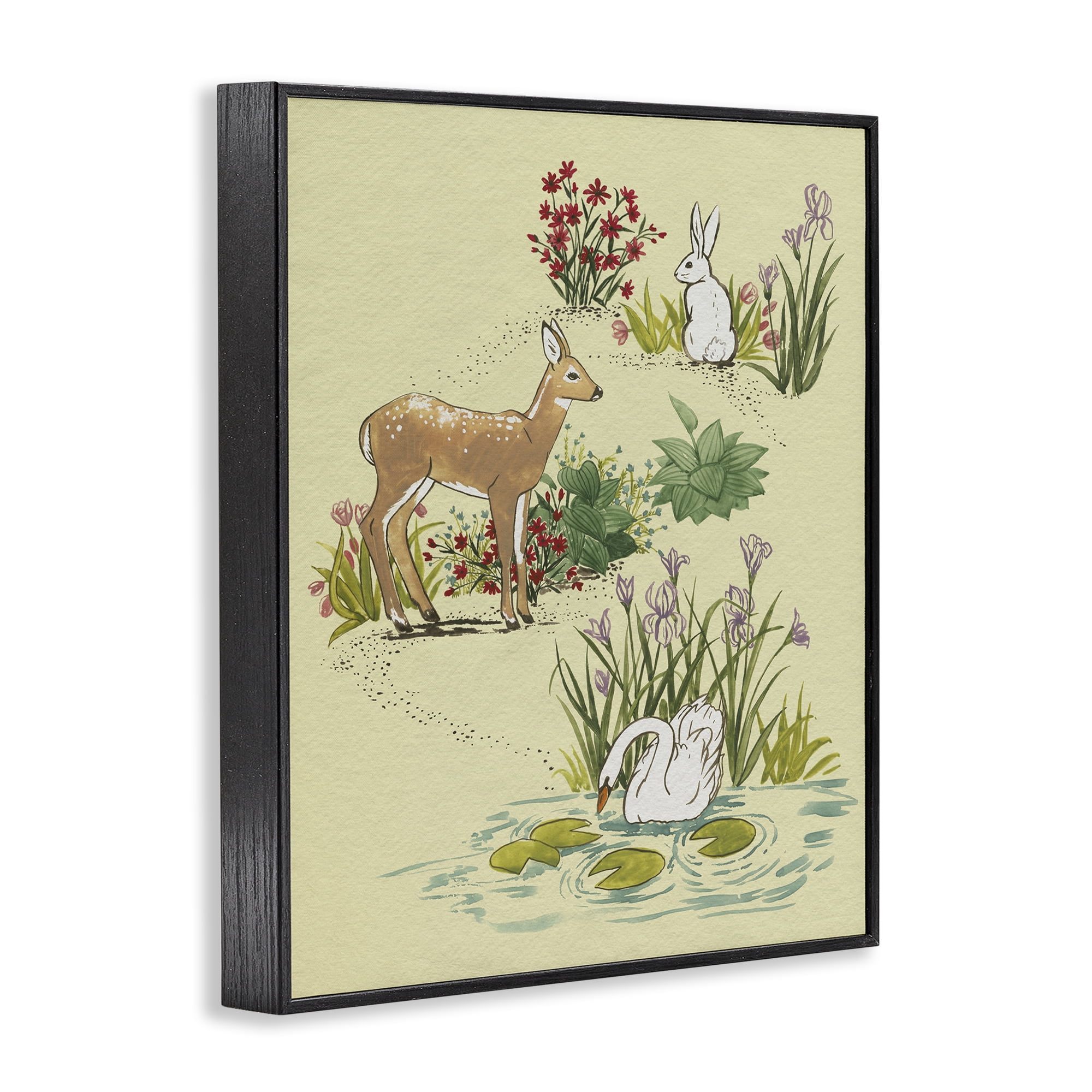 Stupell Industries Peaceful Spring Animals Black Framed Giclee Art, design by Grace Popp