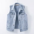 thumbnail image 2 of Jxximdong Casual Vests for Women, Casual Denim Vest Jacket Sleeveless Collared Distressed Jean Jacket Candy Color Slim Fit Ripped Coat, Women's Coats Blue, 2 of 5