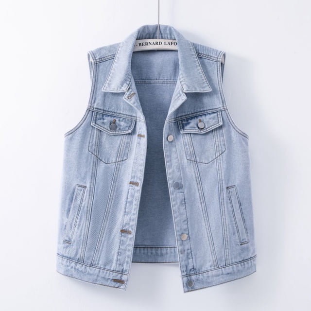 IMENGL Veste en Jean Décontractée Sans Manches à Col, Bleu m, Taille m-3TG