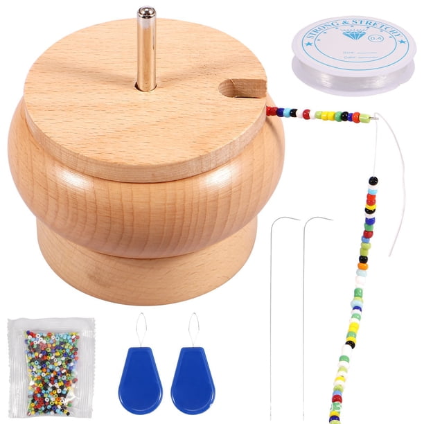 Kit de hilandero de cuentas, cuenco giratorio de cuentas de madera con aguja para abalorios, herramienta de cuentas de hilo de alta velocidad para fabricación de joyas DIY, productos de arte
