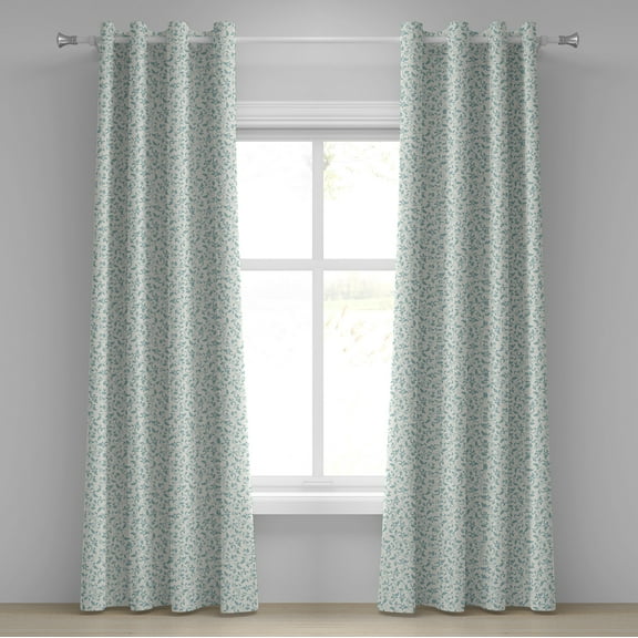 Ambesonne Ivory and Blue Grommet Curtain, Victorian Flower, 50" x 108", Turquoise and Ivory