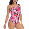 thumbnail image 3 of Gaeub Panda Heart Valentine Pink Women's One Shoulder Ruffle Tummy Control Swimwear for Swimming Surfing Beach Party - X-Large, 3 of 8
