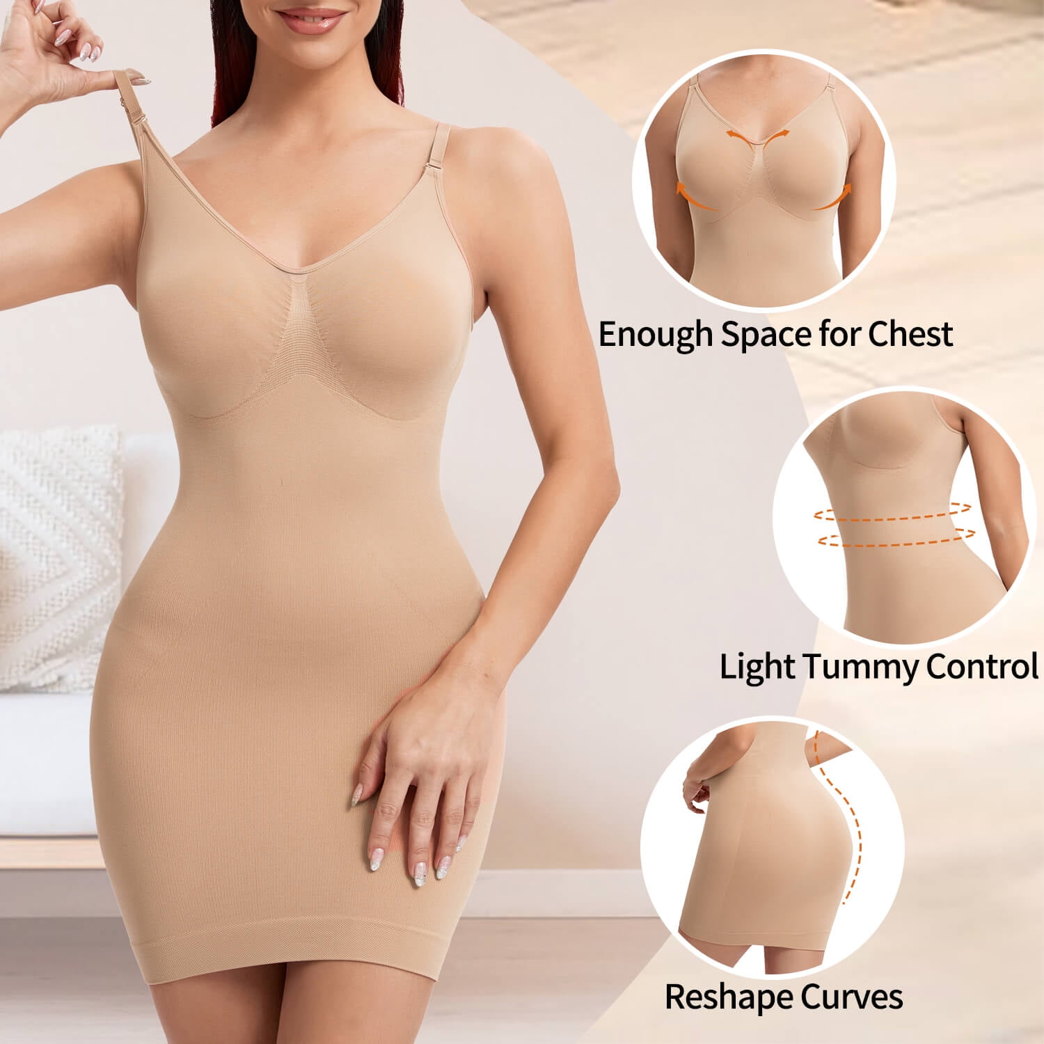 MANIFIQUE 3 Packs Strapless Shapewear Slip for Women Under Dress Full Slips  Dress Tummy Control Camisole Body Shaper Seamless